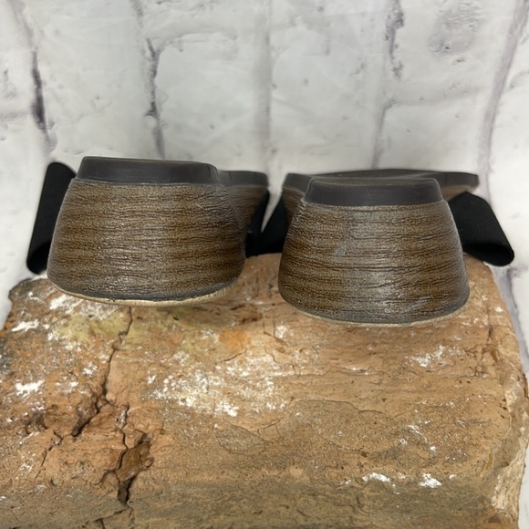 Andre Assous Nice Featherweights Sandal Brown Leather Black Stretch Stacked Heel - Picture 4 of 11